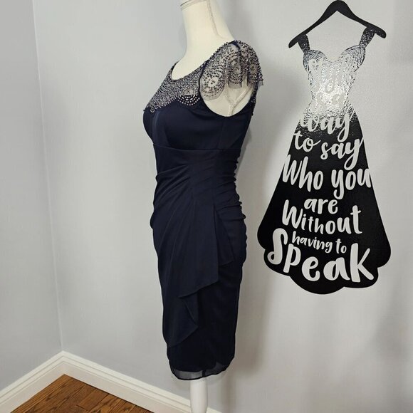 Cache Embellished Yoke Ruched Mesh Sheath Dress - Picture 6 of 16